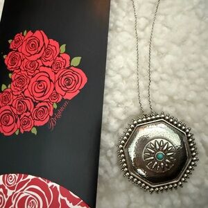 Brighton Silver Hexagon Pendant with Turquoise Accent